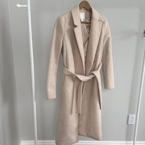 H&M Cream Long Belted Wool-Blend Coat